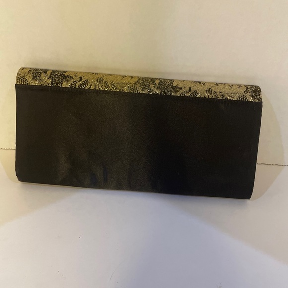 Black Satin with Gold Like Lace Clutch Bag - Picture 4 of 5